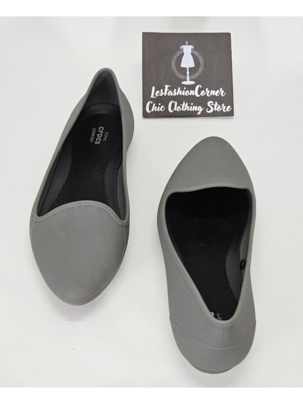 Crocs Women's Grey Eve Slip on Iconic Pointed Comfort Ballet Flats Size 9 2050 - Picture 10 of 15